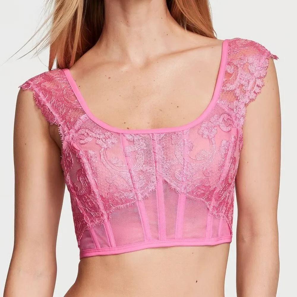 NWT Victoria's Secret Dream Angels Pink Lace Boho Corset Bustier Top Small